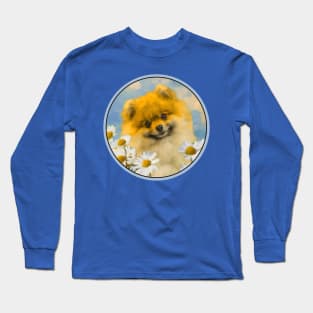 Pomeranian in Daisies (Orange) Long Sleeve T-Shirt